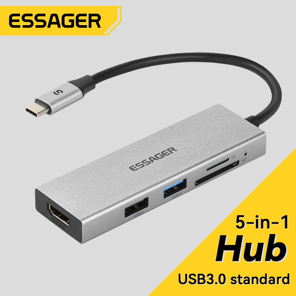 Essager 5 في 1 USB C HUB HDMI- - مراجعة Usb Hub Type C وسعره