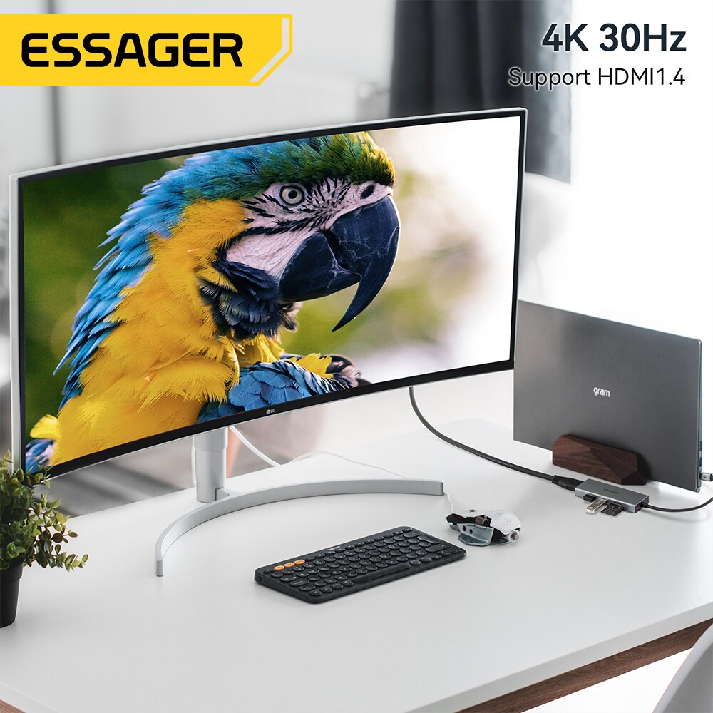 Essager 5 في 1 USB C HUB HDMI- - مراجعة Usb Hub Type C وسعره